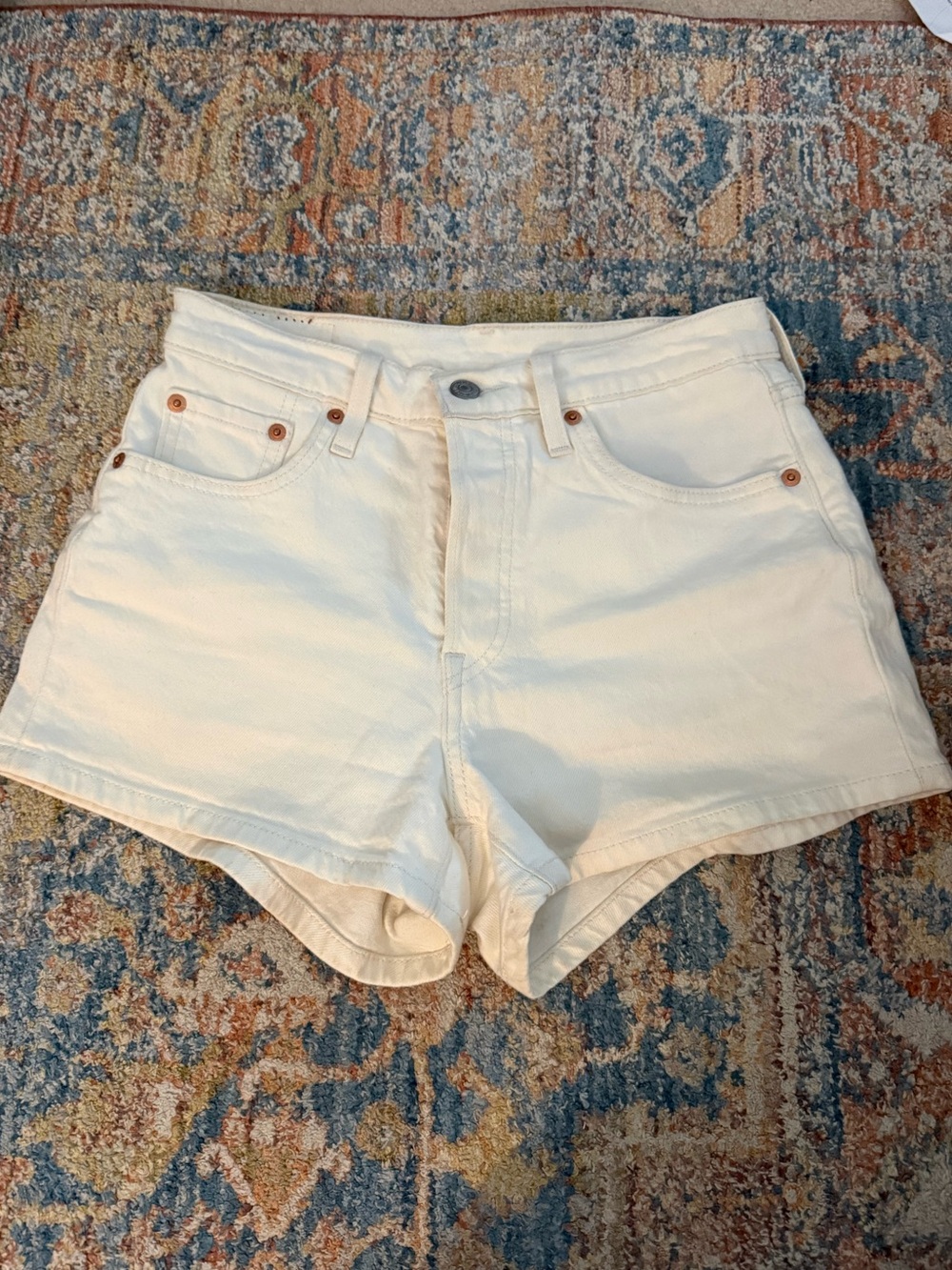 Levi's Cream High-Rise Denim Shorts